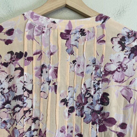 J Jill Womens XL Purple Floral Pleated Button Front Tunic Top Bell Sleeve Blouse - Picture 12 of 13